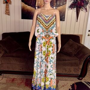 Camilla ~ Size Small ~ Silk ~ Multi-Colors Geometric Designs W/ Rhinestone Dress